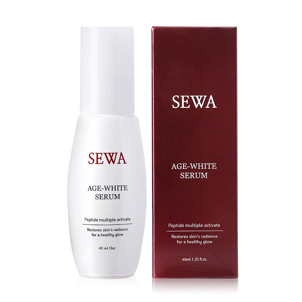 SEWA Age White Serum - Bottle closeup displaying the exquisite packaging design.