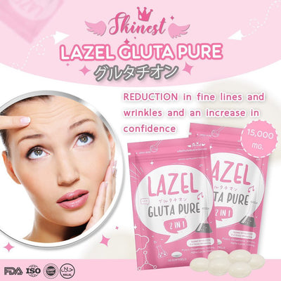 12X Lazel Gluta Pure 2 in 1 Dietary Supplement Brightening Skin Antioxidant 30 softgels