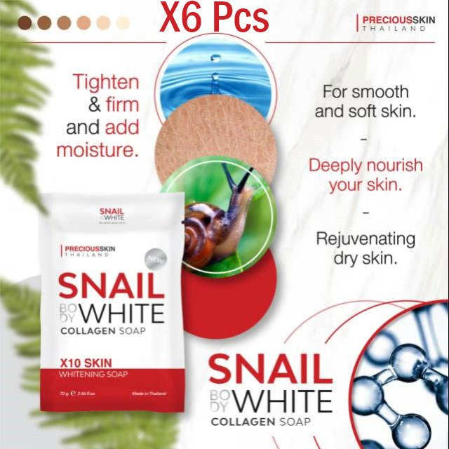 X6 Precious Skin Snail Body White Collagen Soap 70g. (6 Bars)