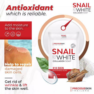 X6 Precious Skin Snail Body White Collagen Soap 70g. (6 Bars)