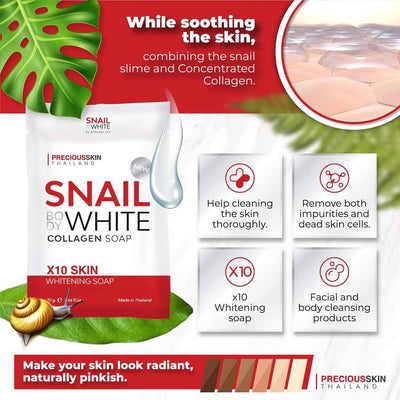 X12 Precious Skin Snail Body White Collagen Soap 70g. (12 Bars)