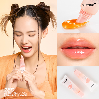 Dr.PONG 28D Whitening Drone Peachy Lip Mask brightens and enhances lip color for radiant lips.