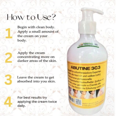 ABUTINE 3C3 cream bottle with usage instructions on a light background