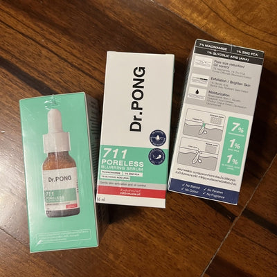 Blurs imperfections and evens out skin texture with Dr.PONG 711 serum