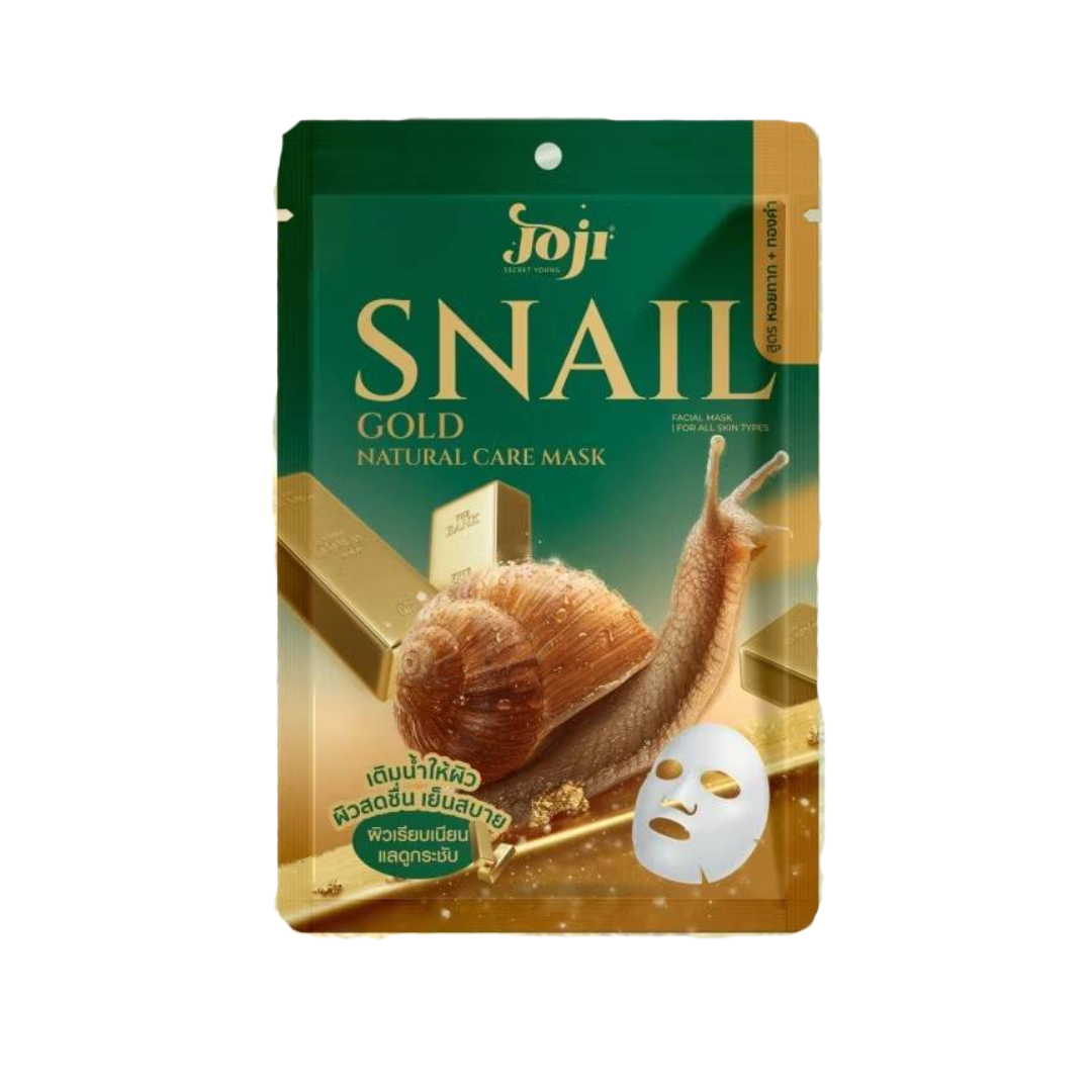Joji Snail Gold Natural Care Mask packaging with a snail and gold elements on a white background