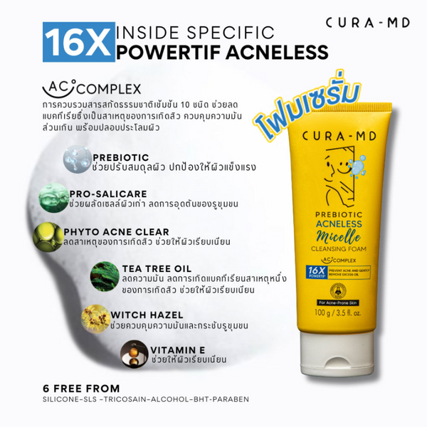 CURA-MD Prebiotic Acneless Micelle Cleansing Foam - Thaimegastore