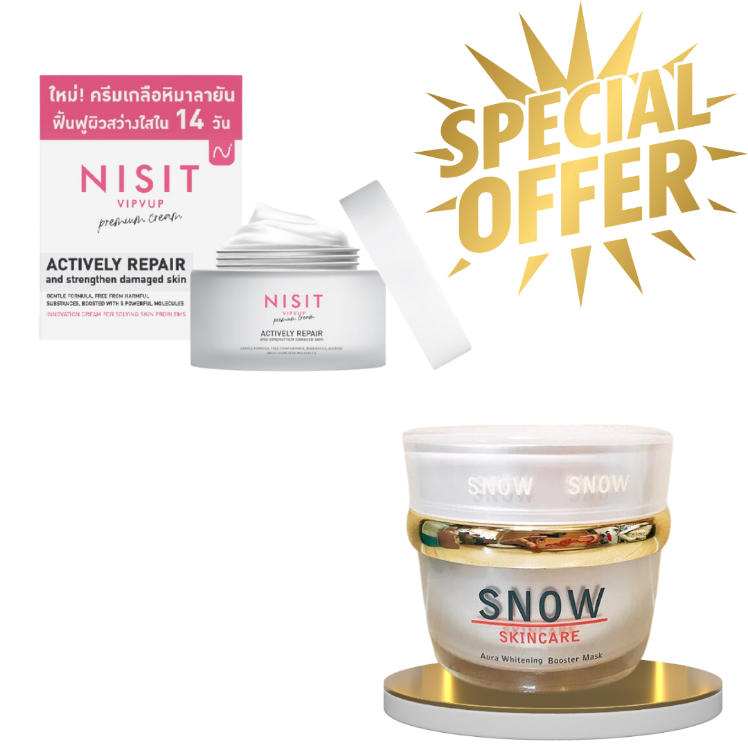 Exclusive skincare bundle with Nisit Vipvup Cream and Snow Skincare Gold Mask