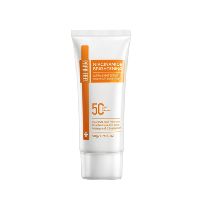 White skincare tube with orange label on a white background