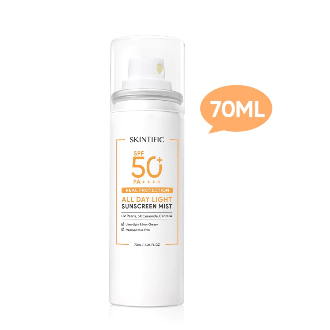 SKINTIFIC All Day Light Sunscreen Mist SPF 50 for UVA and UVB protection
