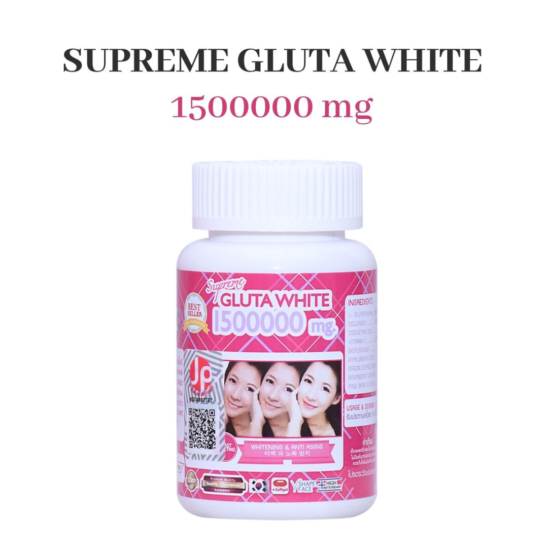 Supreme Gluta White 150000mg. Glutathione Skin Whitening 30 Softgels