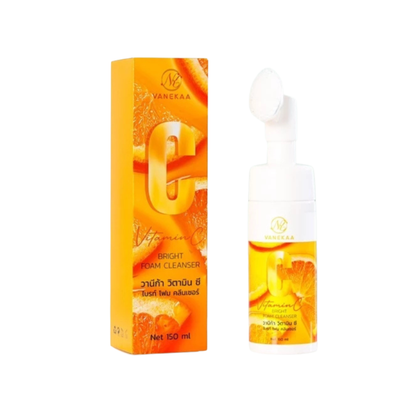 Vanekaa Vitamin C Bright Foam Cleanser packaging and bottle on a white background