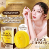 Black Ginseng body soap with packaging and a model holding the soap.