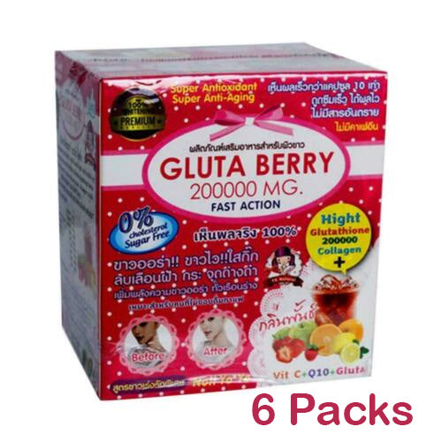 X6 Gluta Berry 200,000mg Skin Whitening and Anti Aging Fast Action (6 Packs)