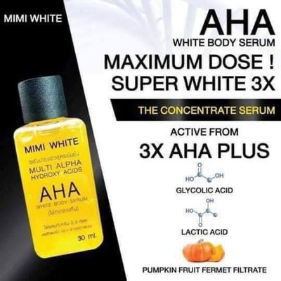 MIMI White AHA Whitening Body Serum Bleaching Brightening Skin 30ml. (3 Bottles)