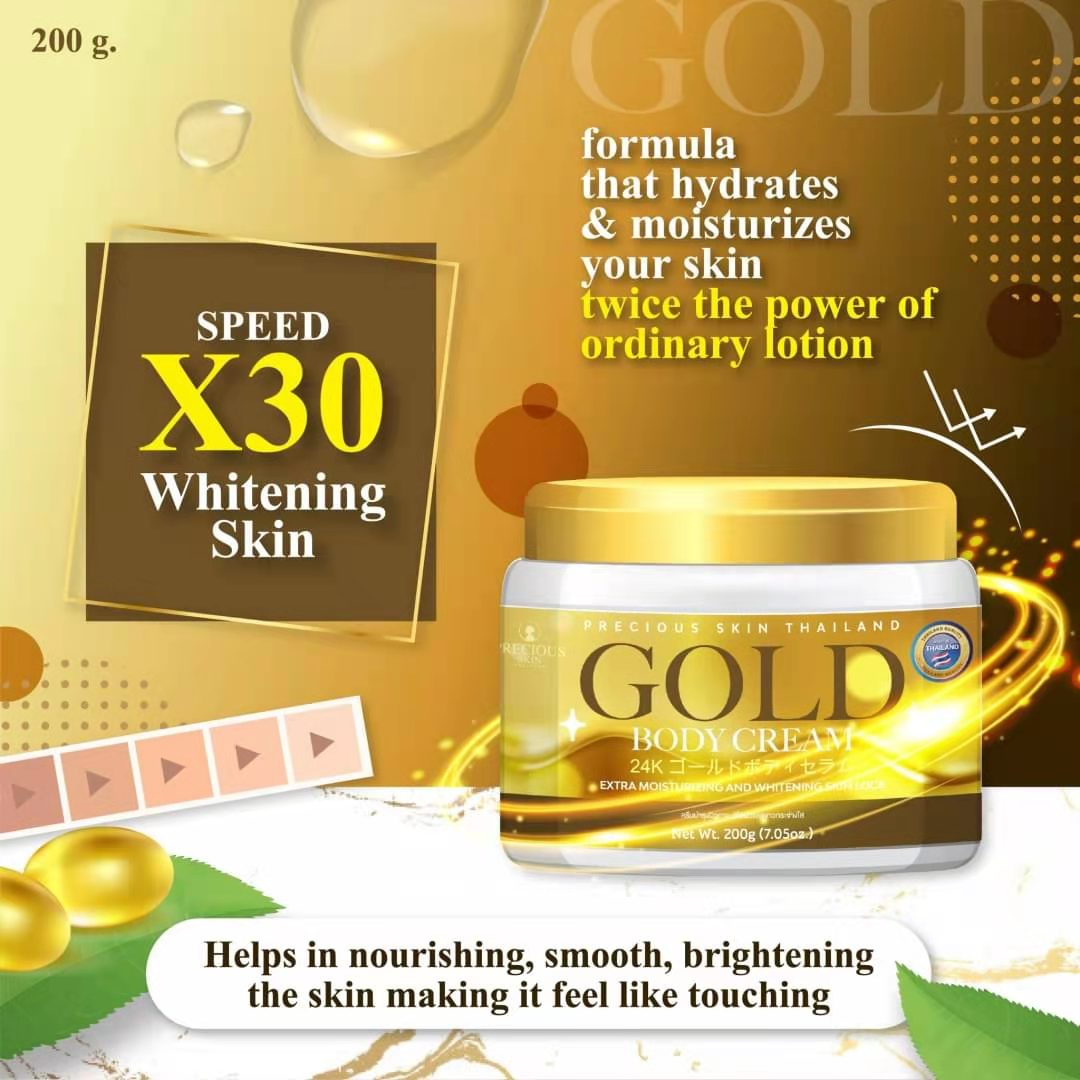 24K Gold Body Cream Speed X30 Whitening Skin 200g (1 Pack)