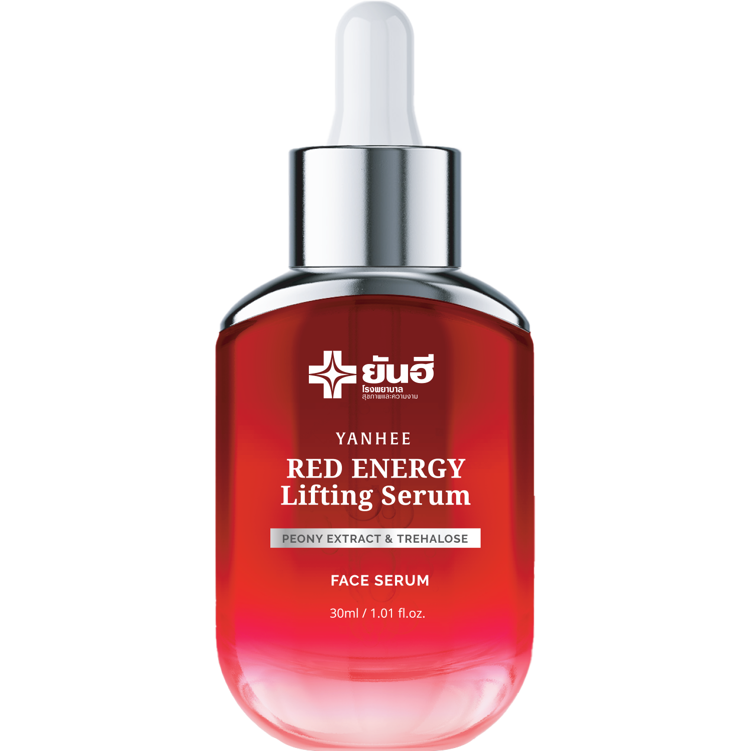 Bottle of Yanhee Red Energy Lifting Serum with peony and Trehalose ingredients