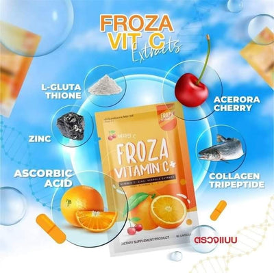 Close-up of FROZA Vitamin C+ capsules