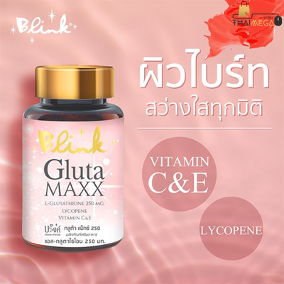 Label of Blink Gluta Max bottle showing ingredients and dosage instructions