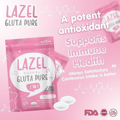 Lazel Gluta Pure 2 in 1 Dietary Supplement Brightening Skin Antioxidant 30 softgels