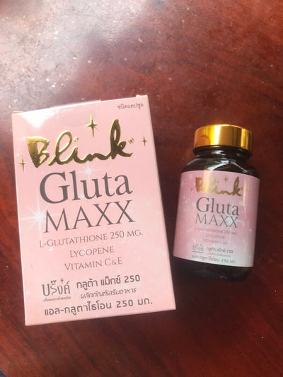 A bottle of Blink Gluta Max capsules containing high-quality L-glutathione